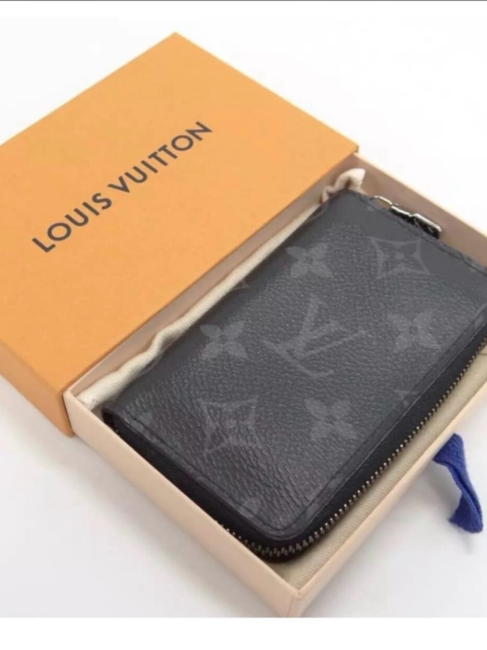Louis Vuitton Black Monogram Zip Card Holder with Silver Hardware